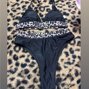 Black and Leopard Print Bikini Set